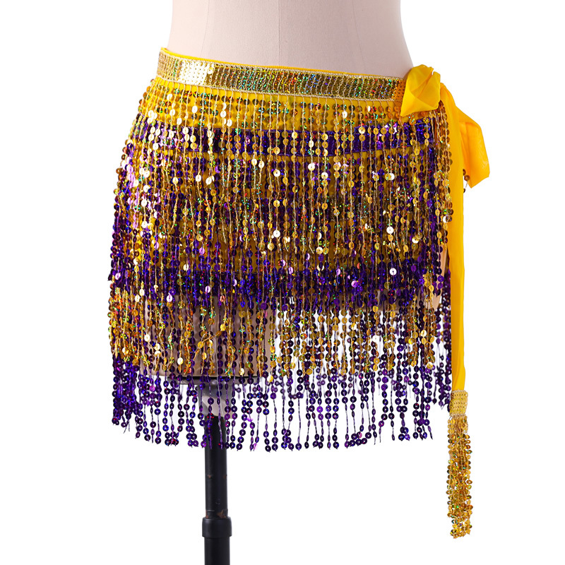 Sequins 2 Layers Colors belly dance hip scarf skirt with paillette tassel for halloween christmas New Year Party Y1017